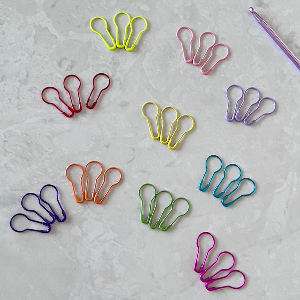 50 Stitch markers for knitting and crochet -10 colours and multi colour - safety pins pair shape - knitting accessory