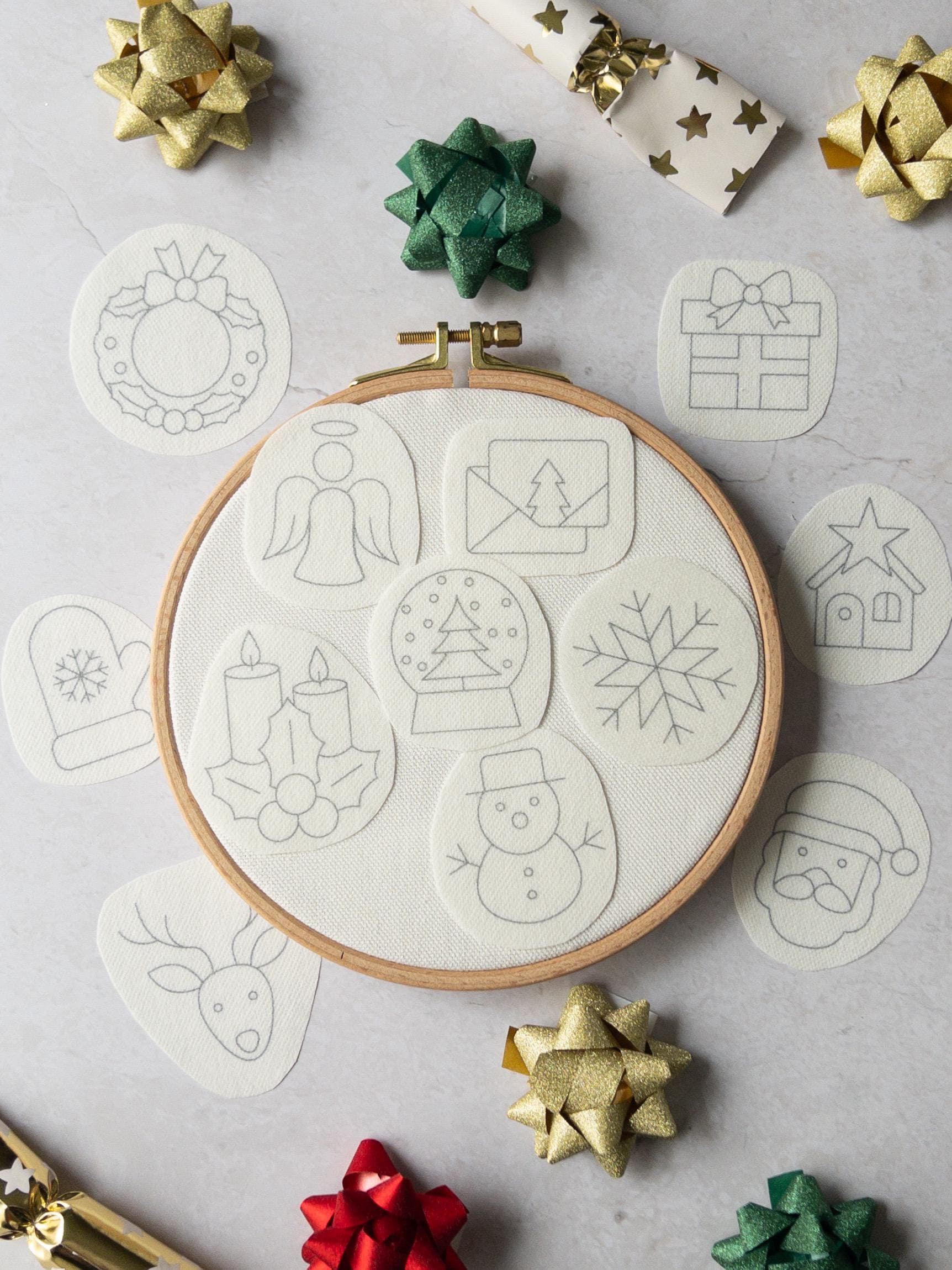 切り抜き - クリスマス刺繍スティック＆ステッチデザイン - 洗い流せる