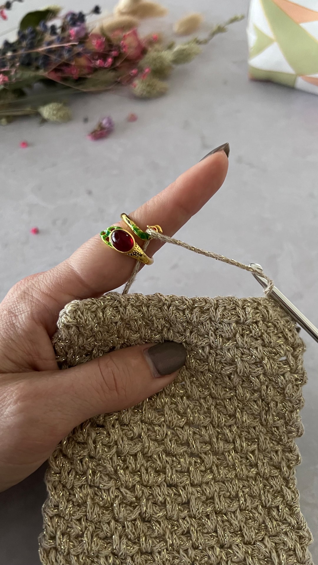 Peacock Yarn Tension Ring for Knitting or Crochet Adjustable Yarn Guide