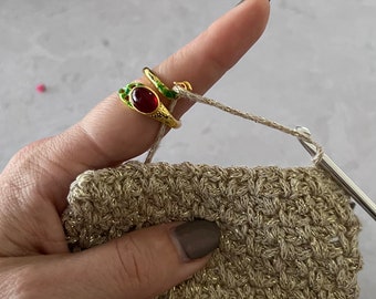 Peacock Yarn tension ring  for knitting or crochet- adjustable - yarn guide, crochet ring, tension helper