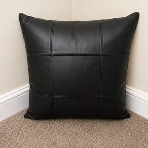 Handmade Cow Leather Pillow Square Patchwork Black Genuine Pillow, Handmade Luxury, Vintage Hide, Modern Farmhouse Decor
