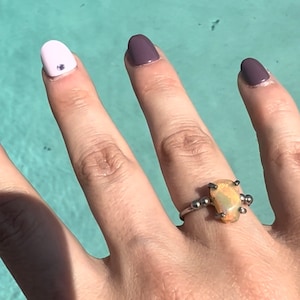 Fire opal stone sterling silver 925 adjustable ring natural Opal stone yellow opal stone