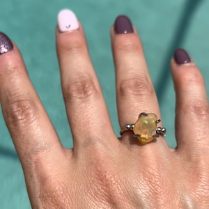 Opal stone sterling silver 925 adjustable ring natural Opal stone yellow opal stone gold plated 24k