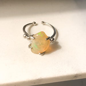 Fire Opal stone ring sterling silver 925 adjustable flexible natural Opal stone yellow opal stone gold plated 24k