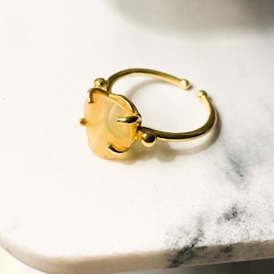 Opal stone ring;  sterling silver adjustable  Ethiopian opal ring; natural Opal stone ring; yellow opal stone ring 24k plated over silver