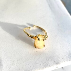 Opal stone sterling silver 925 adjustable ring natural Opal stone yellow opal stone gold plated 24k