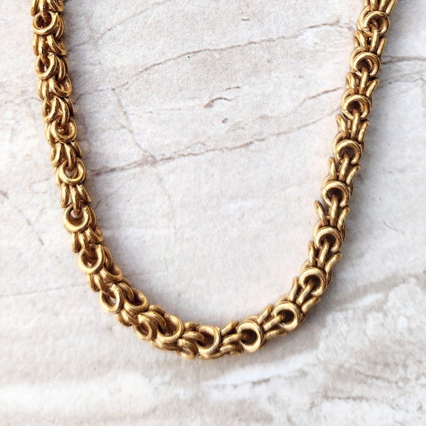 Double Chain Gold Tone Necklace, Vintage Chain Necklace, Short Chain, Woven Chain, Thick Chain Necklace, Vintage Jewelry, Estate Jewelry