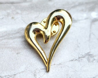 Vintage Gold Heart Brooch: Abstract Modern Pin