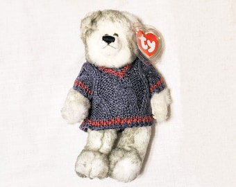 Ty Beanie Baby Fairbanks 1993 Original Tag with Tag Protector Gray Stuffed Bear Plushie