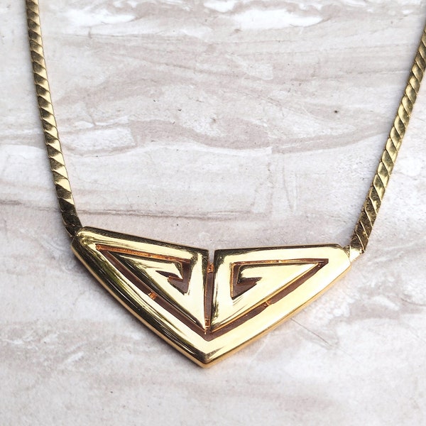 Vintage Monet Necklace, Triangular Pendant, Art Deco Style, Monet Jewelry, Short Necklace