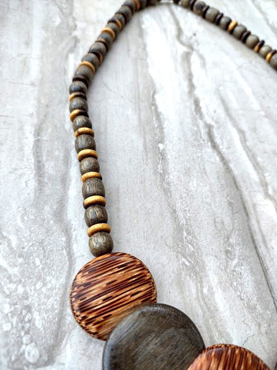vintage wood bead necklace, wooden beads, beaded … - image 2
