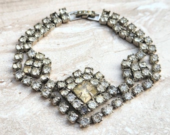 Vintage Double Layer Art Deco Rhinestone Bracelet, Vintage Rhinestone Bracelet, Rhinestones, Estate Jewelry, 50s