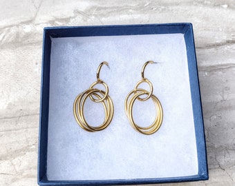 Triple Hoop Dangle Earrings, Vintage Dangle Hoop Earrings, Gold Tone, Vintage Earrings, Estate Jewelry, Classy