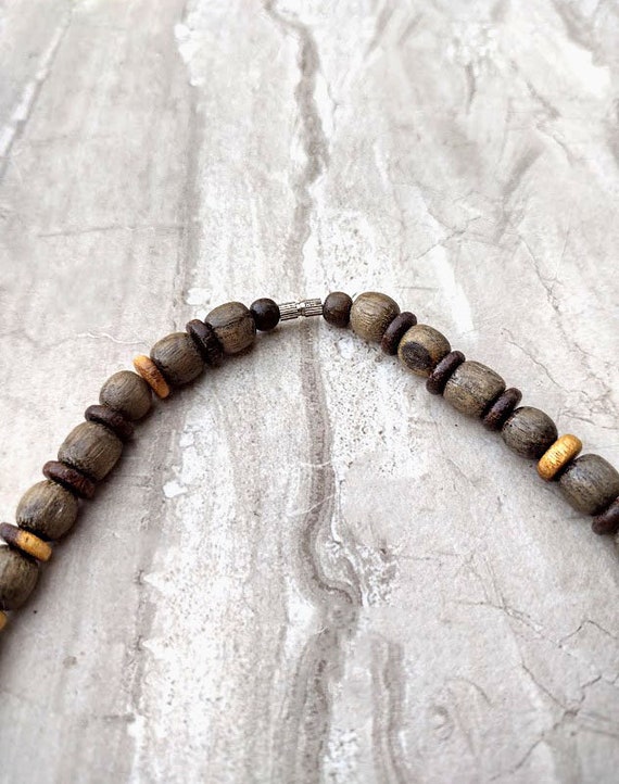 vintage wood bead necklace, wooden beads, beaded … - image 3