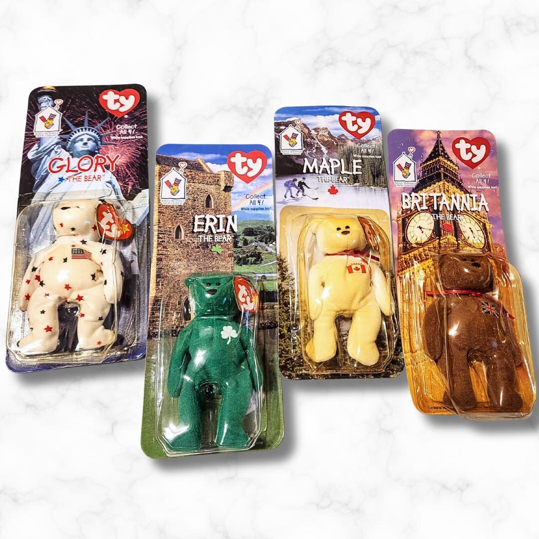 TY Teenie Beanie Babies Set of Made for Ronald Mcdonald House Charities  1999 Mcdonald's, Sealed in Box, Erin Glory Maple Britannia