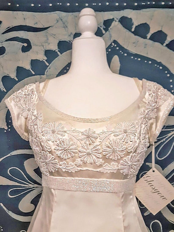 vintage ivory satin wedding dress, embroidered lac