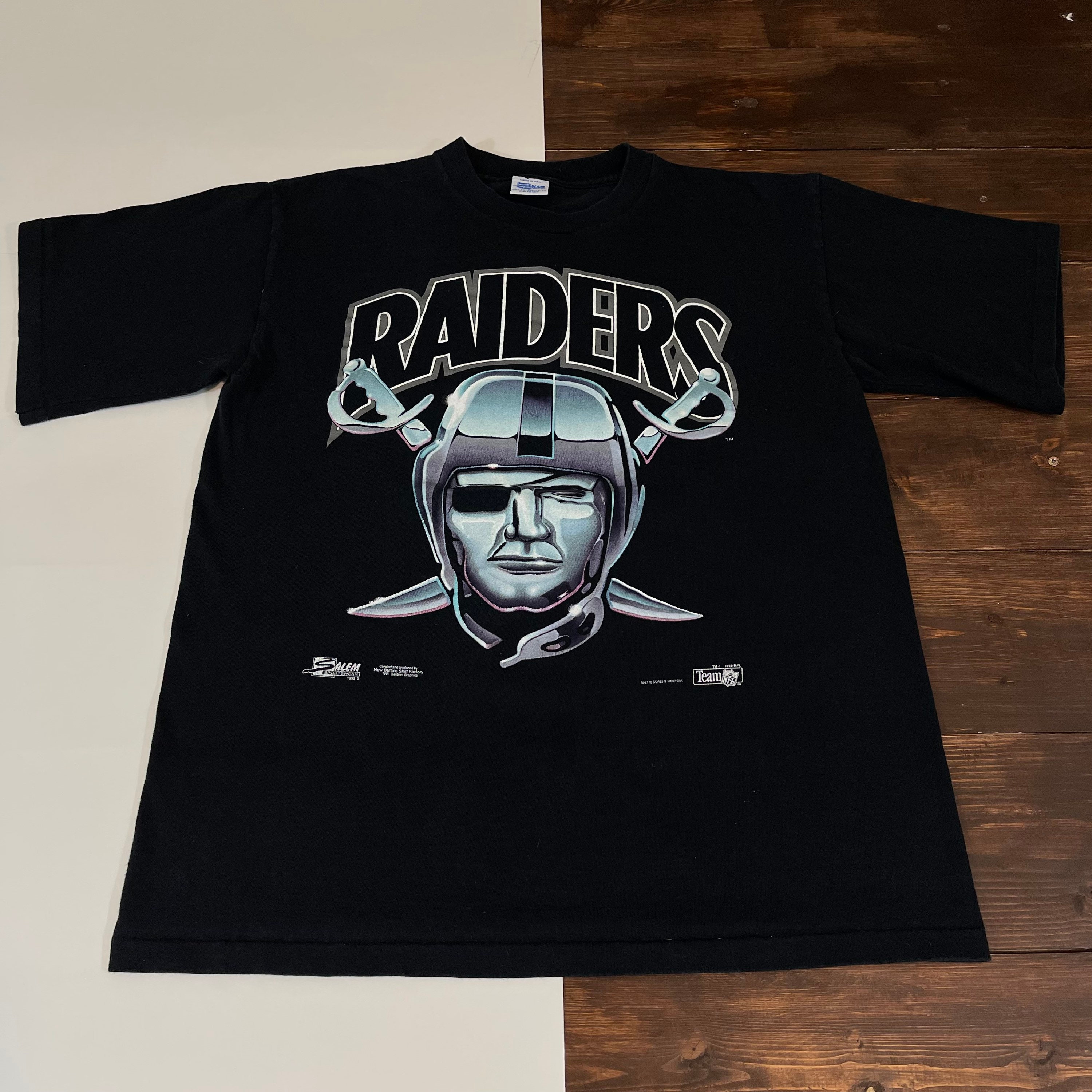 Vintage 1992 Los Angeles Raiders Youth Tee Shirt Black Size