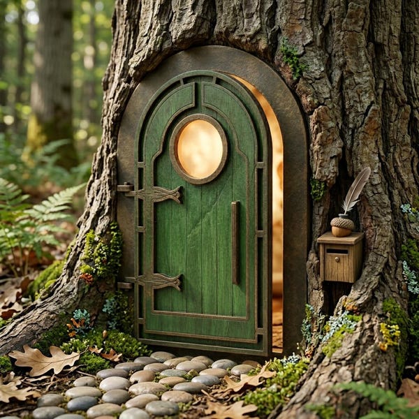 Opening Miniature Fairy Door -  Forest Green - Whimsical Tooth Fairy Entrance - Arched Magic Home Decor