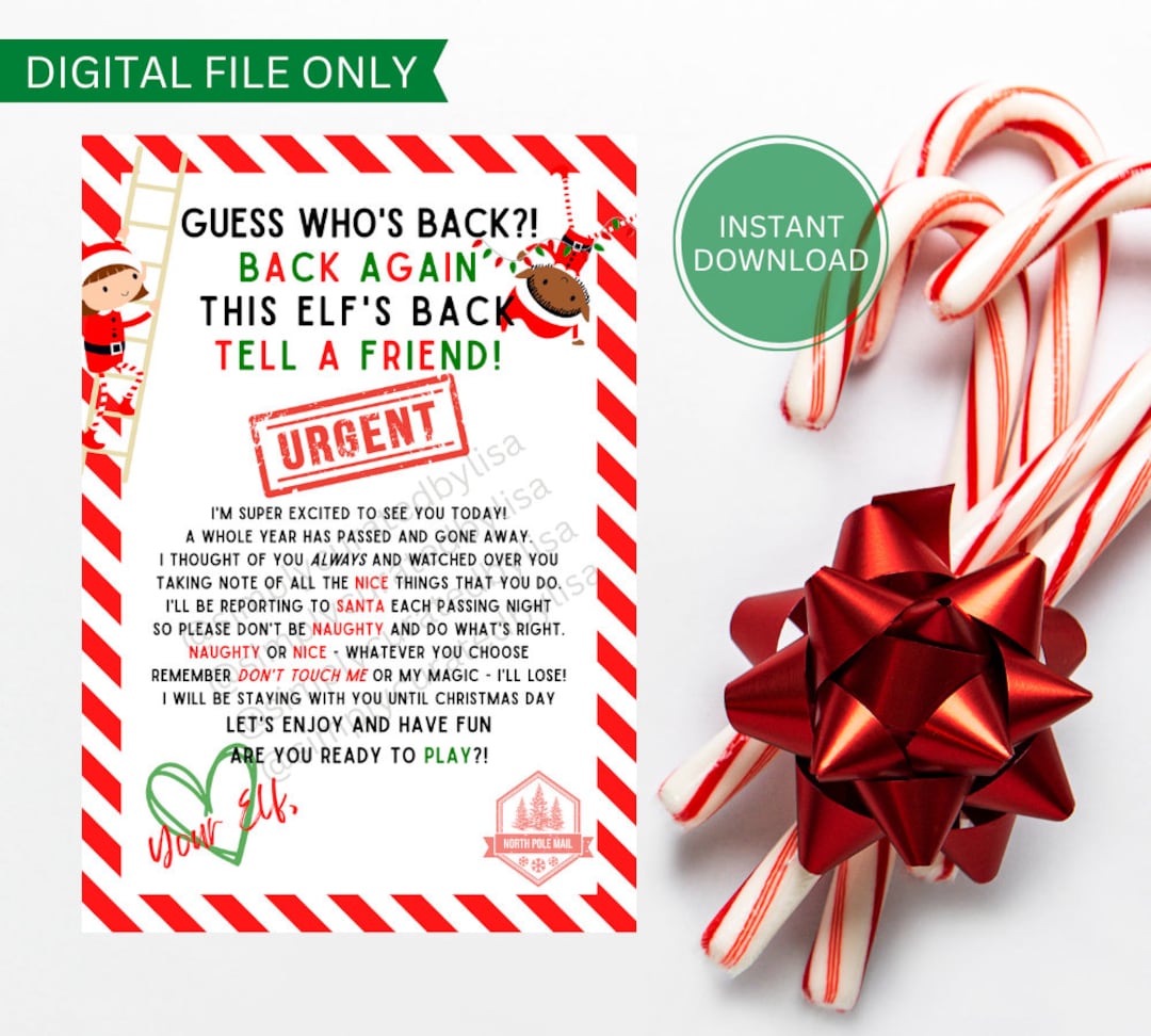 Elf on the Shelf Welcome Back Letter  Christmas  Printable