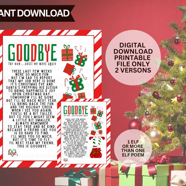 Printable Elf Goodbye Letter | Two Versions | Christmas Eve | Last Day | Digital Download | Elf Departure Letter | Santa