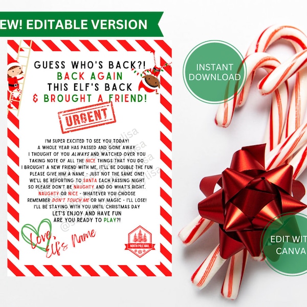 NEU! Bearbeitbarer ELF Name | Neue Mädchen / Jungen Elfen-Datei enthalten | Elf Willkommen zurück Buchstabe | Eine(n) Freund(in) mitgebracht Zweite Elfe | Elfe Herzlich Willkommen | Elfe | Regal