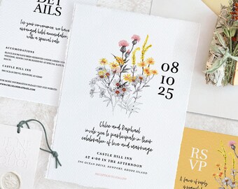 Wildflower Wedding Invitation Template, Barn Wedding Invitation Suite, Yellow Wedding Invitation, With Rsvp, Template Download, Templett