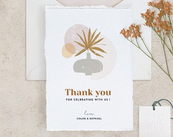 Boho Wedding Thank You Card Template, Printable Wedding Thank You Notes, Flat & Folded Card, 100% editable, Template Download, Templett