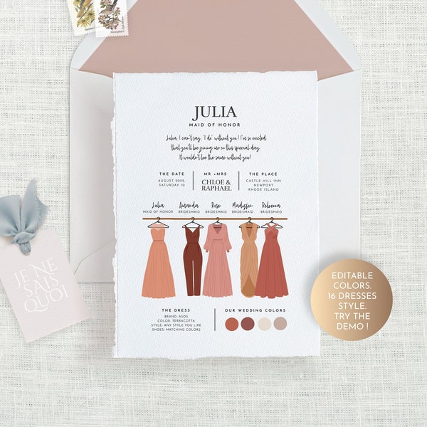 Bridesmaid Info Card Template, Bridal Party Info Card, Bridesmaid Information Card, Bridesmaid Proposal Card Box, Bridesmaid Dress, Download