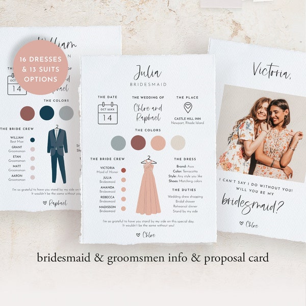 Bridesmaid Info Card Template, Bridal Party Info Card, Bridesmaid Information Card, Bridesmaid Proposal Card Box, Bridesmaid Dress, Download