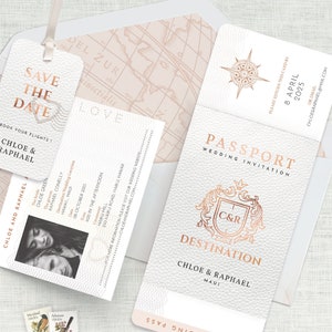 Passport Wedding Invitation Rose Gold, Destination Wedding Invitation
