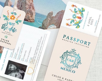 Faire-part de mariage à Cabo, faire-part de mariage passeport Mexique, faire-part de mariage à Cabo San Lucas, mexicain, destination, téléchargement du modèle