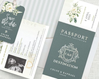 Passport Wedding Invitation Floral, Destination Wedding Invitation, Boarding Pass, Travel Wedding, Greenery Wedding, Template Download