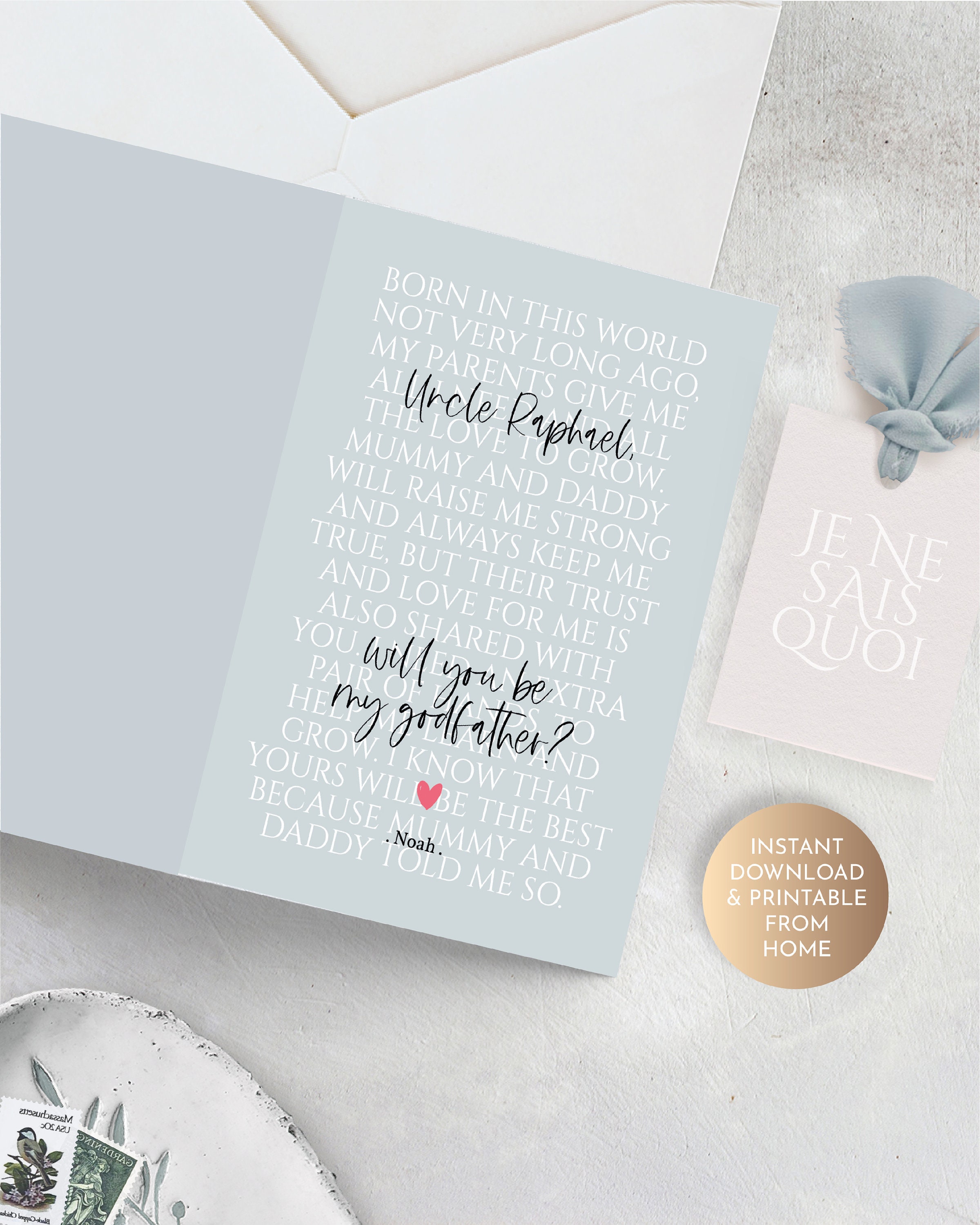 Godfather Proposal Printable, Will You Be My Godfather Card, Godparent