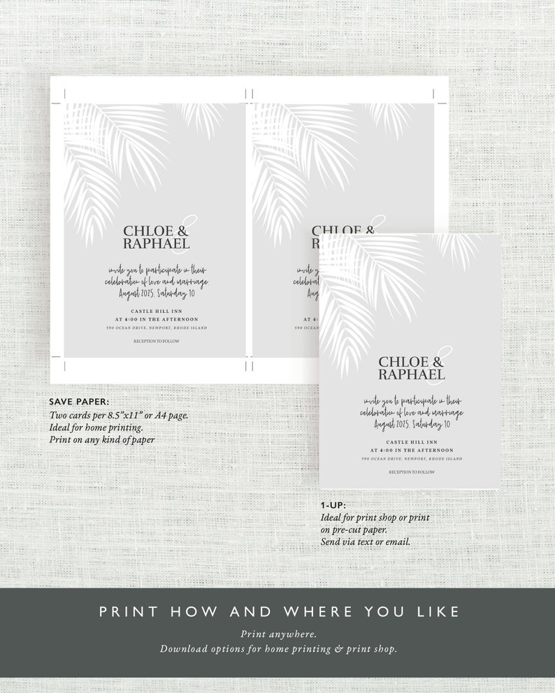 Tropical Wedding Invitation Template, Palm Tree Wedding Invitation, Beach Wedding Invitation, Modern Tropical, Hawaii, Template Download image 8