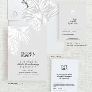 Tropical Wedding Invitation Template, Palm Tree Wedding Invitation, Beach Wedding Invitation, Modern Tropical, Hawaii, Template Download image 6