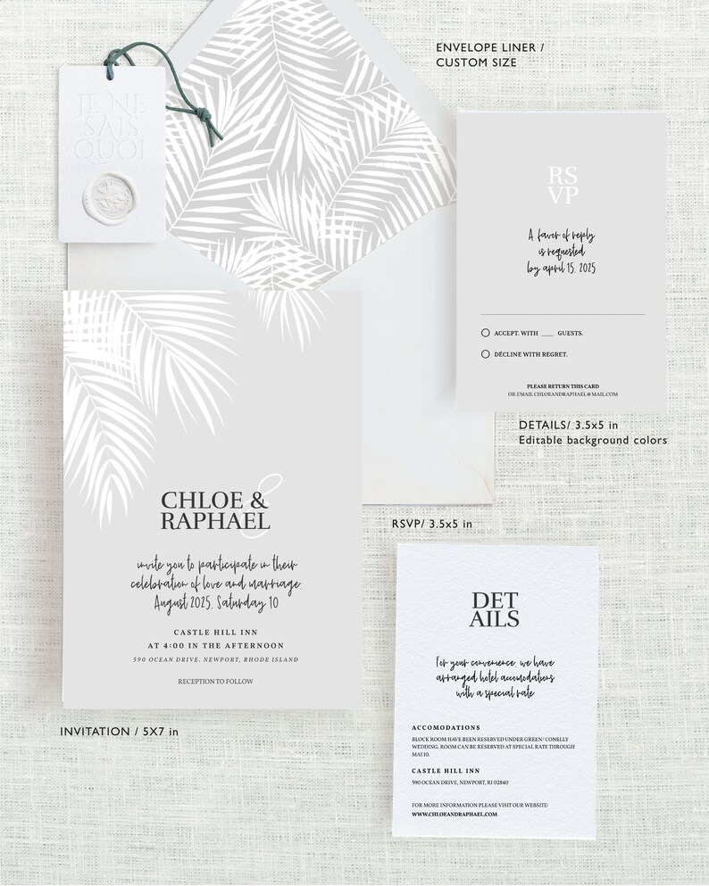 Tropical Wedding Invitation Template, Palm Tree Wedding Invitation, Beach Wedding Invitation, Modern Tropical, Hawaii, Template Download image 6