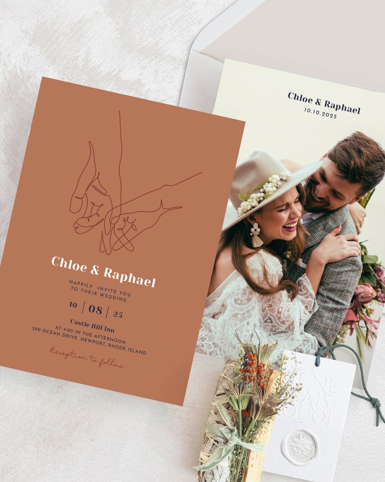 Terracotta Wedding Invitation Suite, Burnt Orange Wedding Invitation, Modern Boho, Earthy Wedding Invitation, With Rsvp, Template Download image 2