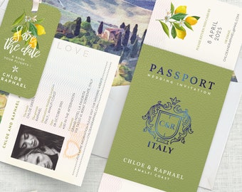 Paspoort bruiloft uitnodiging Italië, Toscane bruiloft uitnodiging, bestemming bruiloft, instapkaart, reizen bruiloft, sjabloon downloaden