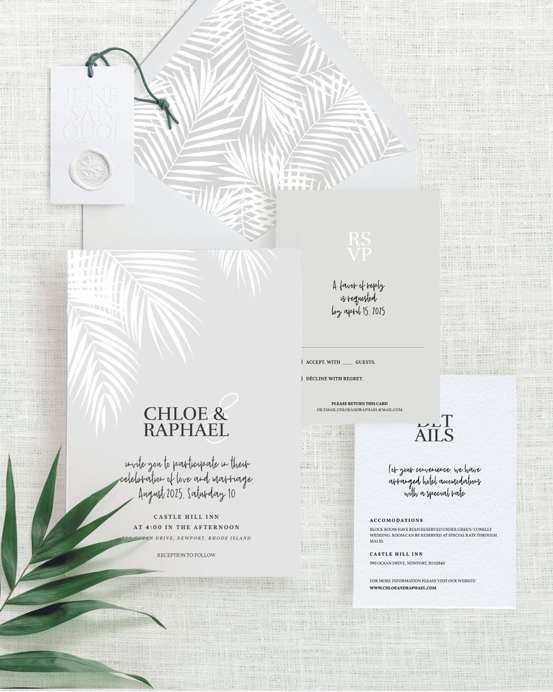 Tropical Wedding Invitation Template, Palm Tree Wedding Invitation, Beach Wedding Invitation, Modern Tropical, Hawaii, Template Download image 2