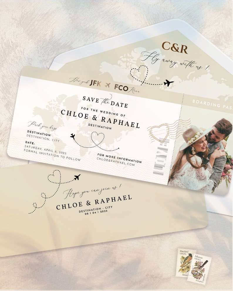 Boarding Pass Save The Date, Destination Wedding Invitation, Passport Wedding Invitation, Printable, Travel Theme, Beach, Template Download image 1