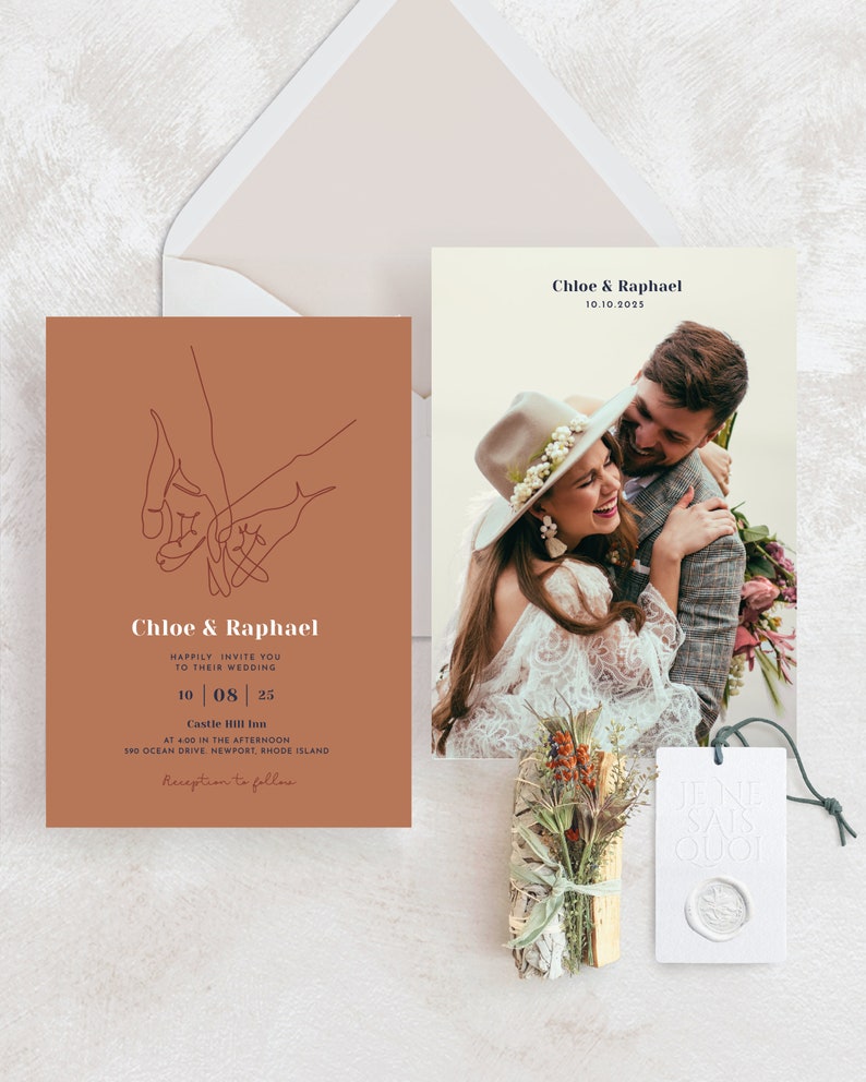 Terracotta Wedding Invitation Suite, Burnt Orange Wedding Invitation, Modern Boho, Earthy Wedding Invitation, With Rsvp, Template Download image 4