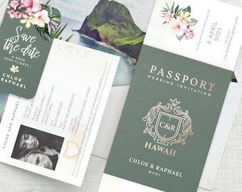 Passport Wedding Invitation Hawaii, Hawaii Wedding Invitation, Destination Wedding, Boarding Pass, Hawaii Passport, Template Download