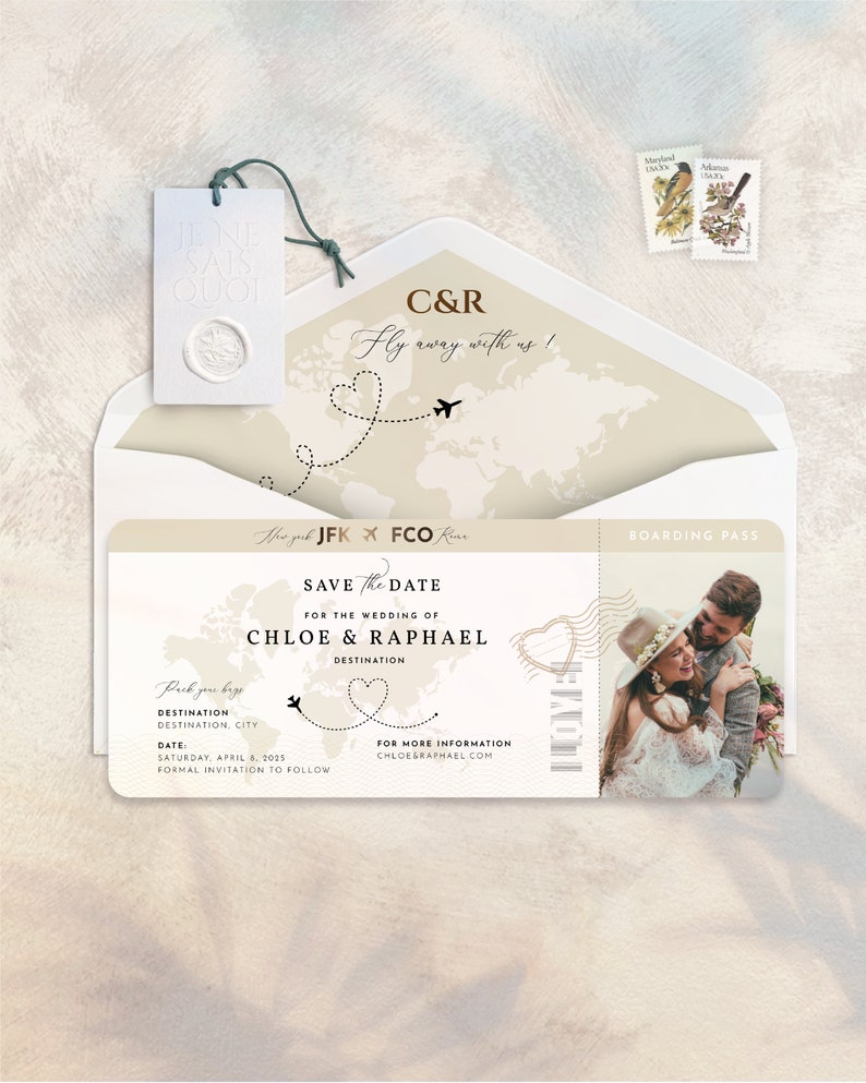 Boarding Pass Save The Date, Destination Wedding Invitation, Passport Wedding Invitation, Printable, Travel Theme, Beach, Template Download image 2