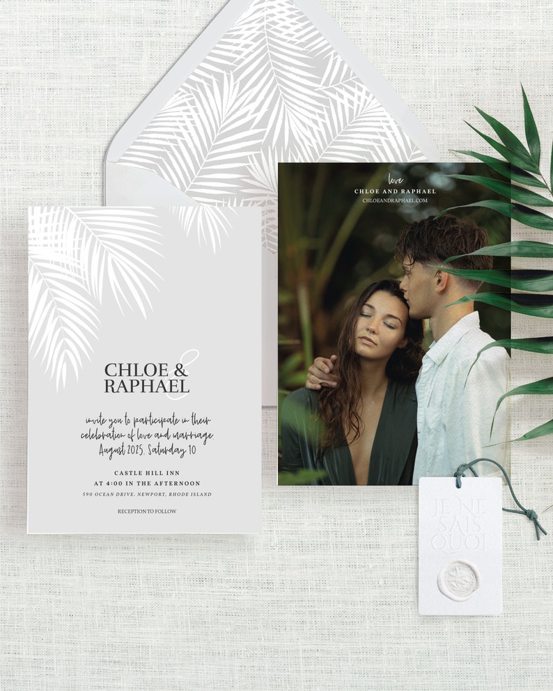 Tropical Wedding Invitation Template, Palm Tree Wedding Invitation, Beach Wedding Invitation, Modern Tropical, Hawaii, Template Download image 3