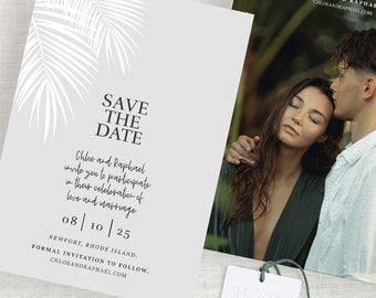 Tropical Save The Date Template, Palm Tree Save The Date, Destination Save The Date With Photo, Minimal Tropical, Beach, Template Download