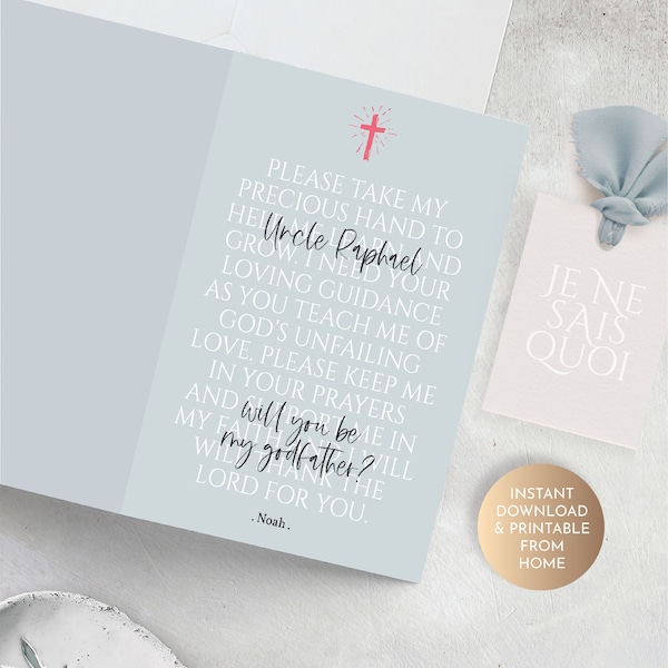 Godfather Proposal Printable, Will You be My Godfather Card, Christening Card, Baptism Card, Godparents Proposal, Keepsake Note Card, Poem