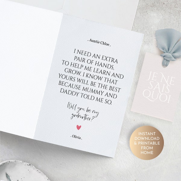 Godmother Proposal Card, Will You be My Godmother Card, Godparents Proposal, Keepsake Note Card, Proposal Box, Proposal Gift, Godmother Poem