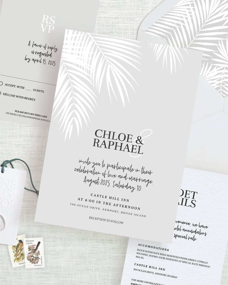 Tropical Wedding Invitation Template, Palm Tree Wedding Invitation, Beach Wedding Invitation, Modern Tropical, Hawaii, Template Download image 4