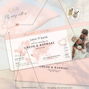 Boarding Pass Save The Date, Destination Wedding Invitation, Passport Wedding Invitation, Printable, Travel Theme, Beach, Template Download image 4