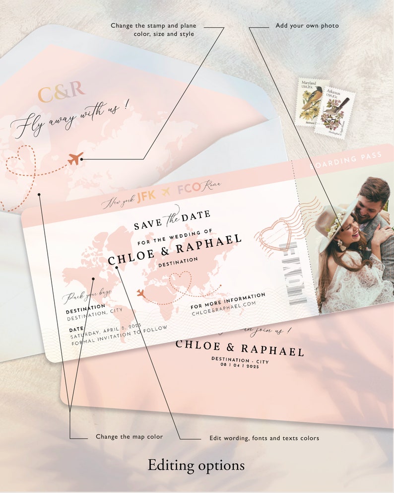 Boarding Pass Save The Date, Destination Wedding Invitation, Passport Wedding Invitation, Printable, Travel Theme, Beach, Template Download image 4